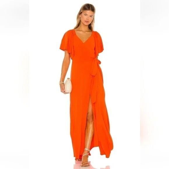 NWT L*Space Summer Nights Panama Wrap Maxi Orange Short Sleeve Dress Large - Picture 1 of 8